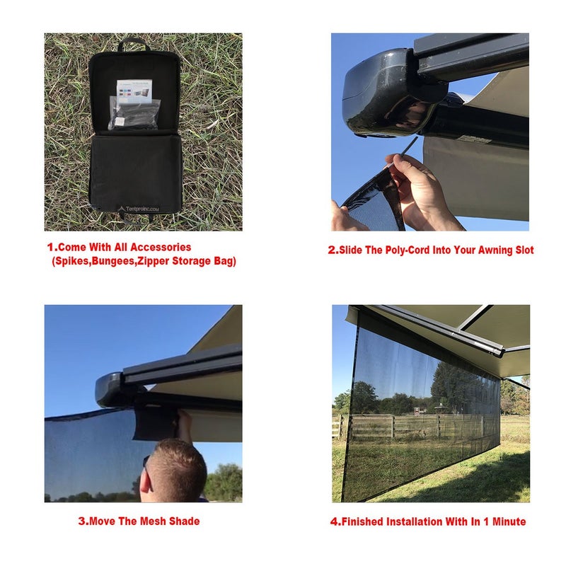Tentproinc RV Awning Sun Shade Screen 6' X 16' 3'' (Fit for 17' Awning) Mesh Sunshade for Camper Trailer Awning Screenshade Motorhome Sunscreen Block UV Glare - 3 Year Warranty (Black) - Image 2